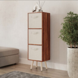 Urbn-Living Teak 3-Tier 3-Drawer Cube Shelving Unit With Scandinavian Legs