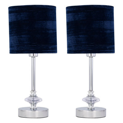 First Choice Lighting Set Of 2 Chrome Jewelled Table Lamp With Navy Blue Velvet Shades - image 1