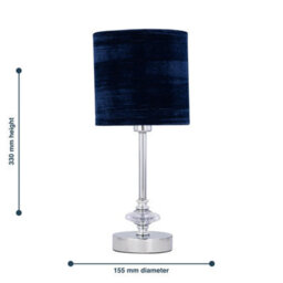 First Choice Lighting Set Of 2 Chrome Jewelled Table Lamp With Navy Blue Velvet Shades - thumbnail 7