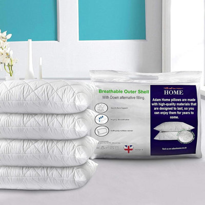 Adam Home Pillows 4 Pack Hotel Quality Firm Support With Quilted Cover Hypoallergenic And Anti Dust Mite Soft Hollow-Fiber Down