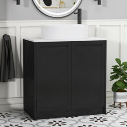 Royal Bathrooms Royal Bathroom Elmore 800mm Matt Nocturne Black Freestanding Countertop Bathroom Vanity Unit 2 Door With Peak Basin - thumbnail 1