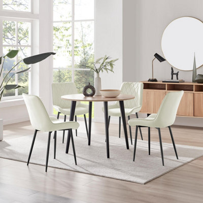 Furniturebox Uk Koko Oak Effect Round Dining Table & 4 Cream Pesaro Black Leg Chairs - image 1