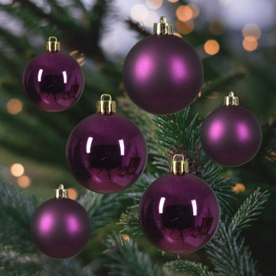 Decoris 30 Fig Purple Christmas Tree Baubles Shatterproof Hanging Decoration 4Cm 5Cm 6Cm - image 1