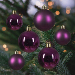 Decoris 30 Fig Purple Christmas Tree Baubles Shatterproof Hanging Decoration 4Cm 5Cm 6Cm