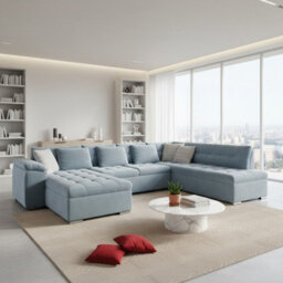 Niko Bis Fold Out U Shape Corner Sofa Chipboard Frame With Storage Bed 350X205X76 Cm Light Blue Left