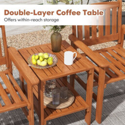 Costway 3 Pcs Patio Bistro Table And Chairs Set Wood Outdoor Conversation Set W/ Umbrella Hole - thumbnail 8