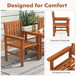 Costway 3 Pcs Patio Bistro Table And Chairs Set Wood Outdoor Conversation Set W/ Umbrella Hole - thumbnail 9