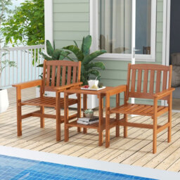 Costway 3 Pcs Patio Bistro Table And Chairs Set Wood Outdoor Conversation Set W/ Umbrella Hole - thumbnail 4
