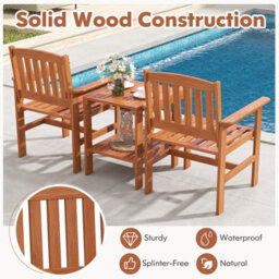 Costway 3 Pcs Patio Bistro Table And Chairs Set Wood Outdoor Conversation Set W/ Umbrella Hole - thumbnail 7