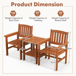 Costway 3 Pcs Patio Bistro Table And Chairs Set Wood Outdoor Conversation Set W/ Umbrella Hole - thumbnail 3