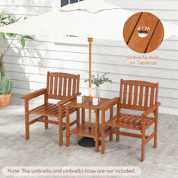 Costway 3 Pcs Patio Bistro Table And Chairs Set Wood Outdoor Conversation Set W/ Umbrella Hole - thumbnail 6