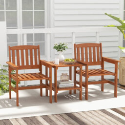 Costway 3 Pcs Patio Bistro Table And Chairs Set Wood Outdoor Conversation Set W/ Umbrella Hole - thumbnail 1