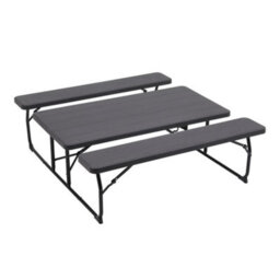 Thehotsale Black Foldable Picnic Table Bench Set With Parasol Hole Portable Camping Trestle Table Chairs 6 Seater - thumbnail 5