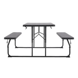 Thehotsale Black Foldable Picnic Table Bench Set With Parasol Hole Portable Camping Trestle Table Chairs 6 Seater - thumbnail 4