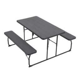 Thehotsale Black Foldable Picnic Table Bench Set With Parasol Hole Portable Camping Trestle Table Chairs 6 Seater - thumbnail 3