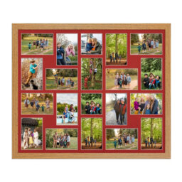 AK Frames 80X70Cm Oak Modern Multi Photo Frame With Crimson Mount - Holds 20 Apertures (18X) 6X4, (2X) 4X4 Photos