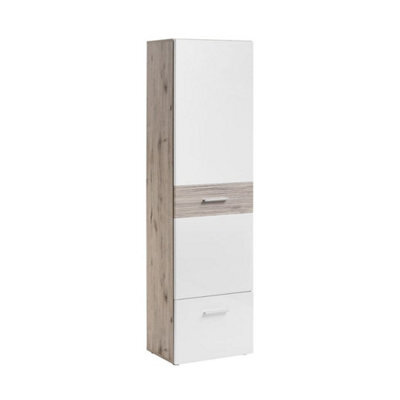 Arte Gustavo 50Cm Tall Hallway Cabinet In White Gloss & Oak Wellington - Slim Welcome Storage With Hanging Space - image 1