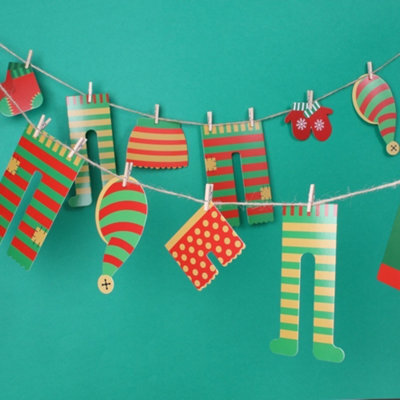 I Love Fancy Dress Christmas Decoration Elf Washing Line - Pack Of 12