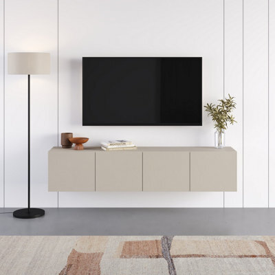 Decortie Daroca Floating Wall-Mounted Tv Unit Up To 65-Inch Tvs 180Cm(W) Soft-Close 4 Doors Tv Cabinet For Living Room, Sandstone - image 1