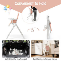 Costway Foldable High Chair Portable Baby Feeding Chair-Pink - thumbnail 8