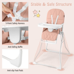 Costway Foldable High Chair Portable Baby Feeding Chair-Pink - thumbnail 9