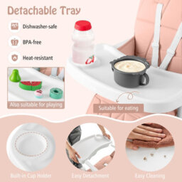 Costway Foldable High Chair Portable Baby Feeding Chair-Pink - thumbnail 6