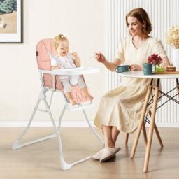 Costway Foldable High Chair Portable Baby Feeding Chair-Pink - thumbnail 3