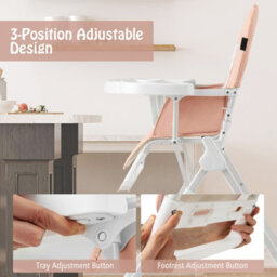 Costway Foldable High Chair Portable Baby Feeding Chair-Pink - thumbnail 5
