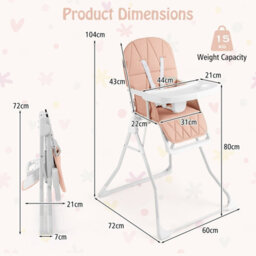Costway Foldable High Chair Portable Baby Feeding Chair-Pink - thumbnail 2