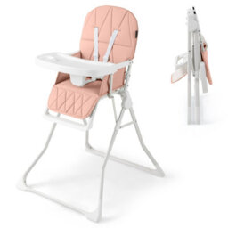 Costway Foldable High Chair Portable Baby Feeding Chair-Pink