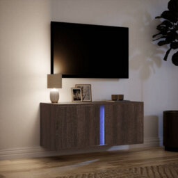 Berkfield Tv Wall Cabinet With Led Lights Brown Oak 80X31X35 Cm - thumbnail 5