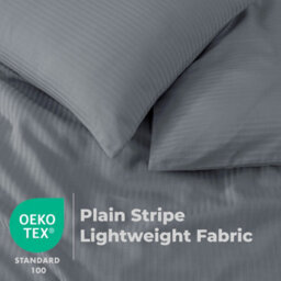 MHG Living Stripe Duvet Cover Set - Hotel Quality Soft Polycotton Blend With Button Fastening - (Single, Grey) - thumbnail 2