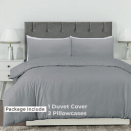 MHG Living Stripe Duvet Cover Set - Hotel Quality Soft Polycotton Blend With Button Fastening - (Single, Grey) - thumbnail 9
