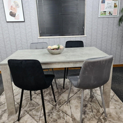 Kosy Koala Stone Grey Effect Wood Dining Table With 4 Velvet Chairs Dining Room Furniture Set - image 1
