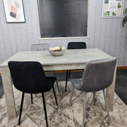 Kosy Koala Stone Grey Effect Wood Dining Table With 4 Velvet Chairs Dining Room Furniture Set - thumbnail 1