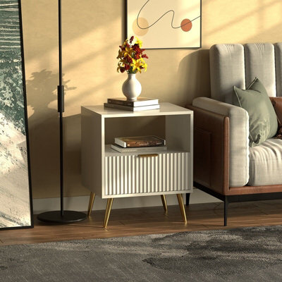 Hygrad Built to Survive Bedside Table Living Room End Table Sofa Side Table Bedside Table Nightstand White Golden Legs - image 1