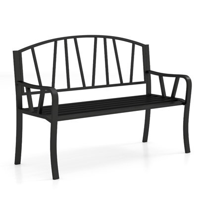Gainoom 129Cm Coffee Metal Garden Bench Patio Slatted Bench For 2-3 Peoplex - image 1