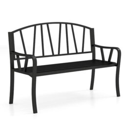Gainoom 129Cm Coffee Metal Garden Bench Patio Slatted Bench For 2-3 Peoplex