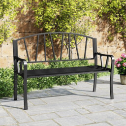 Gainoom 129Cm Coffee Metal Garden Bench Patio Slatted Bench For 2-3 Peoplex - thumbnail 4