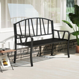 Gainoom 129Cm Coffee Metal Garden Bench Patio Slatted Bench For 2-3 Peoplex - thumbnail 3