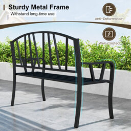 Gainoom 129Cm Coffee Metal Garden Bench Patio Slatted Bench For 2-3 Peoplex - thumbnail 6