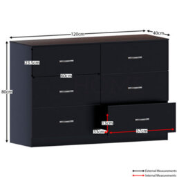 Lassic Vida Designs Riano Black 6 Drawer Chest (H)800mm (W)1100mm (D)400mm - thumbnail 2