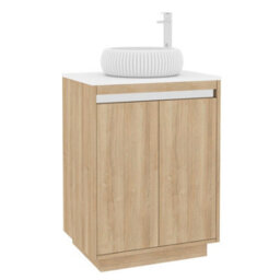 Royal Bathrooms Orion 600mm Natural Oak Floor Standing Plain White Countertop Vanity Unit 2 Door With Milan Basin & Chrome Accent Trim - thumbnail 6
