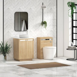 Royal Bathrooms Orion 600mm Natural Oak Floor Standing Plain White Countertop Vanity Unit 2 Door With Milan Basin & Chrome Accent Trim - thumbnail 3