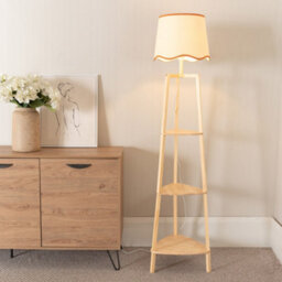 Valuelights Hiru Natural 3 Tier Shelf Floor Lamp With Rust Trim Scallop Shade - thumbnail 1
