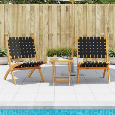 Berkfield Folding Garden Chairs 2 Pcs Black Solid Wood Acacia And Fabric - image 1