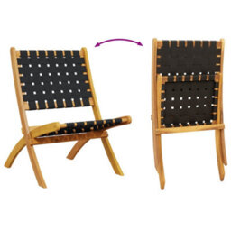 Berkfield Folding Garden Chairs 2 Pcs Black Solid Wood Acacia And Fabric - thumbnail 7