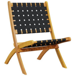 Berkfield Folding Garden Chairs 2 Pcs Black Solid Wood Acacia And Fabric - thumbnail 3
