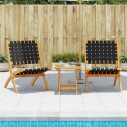 Berkfield Folding Garden Chairs 2 Pcs Black Solid Wood Acacia And Fabric - thumbnail 1