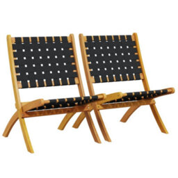 Berkfield Folding Garden Chairs 2 Pcs Black Solid Wood Acacia And Fabric - thumbnail 2